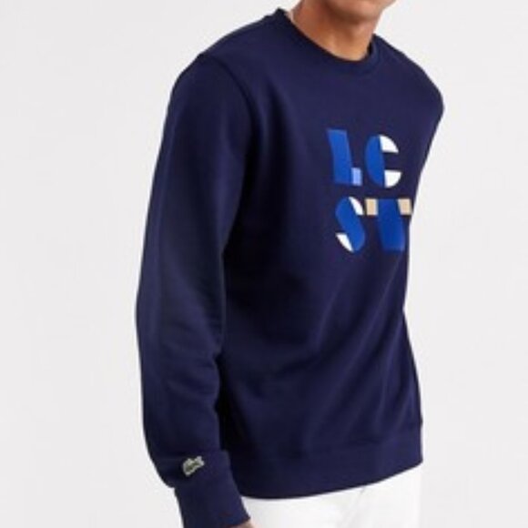 Lacoste Men's Long Sleeve Letter Block Graphic Sweatshirt, Navy Blue, - Picture 1 of 12